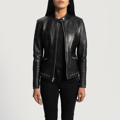 Haley Ray Black Leather Biker Jacket SH597