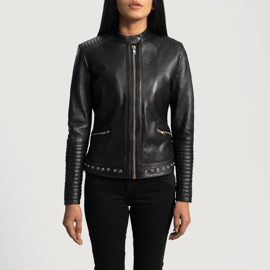 Haley Ray Black Leather Biker Jacket SH597