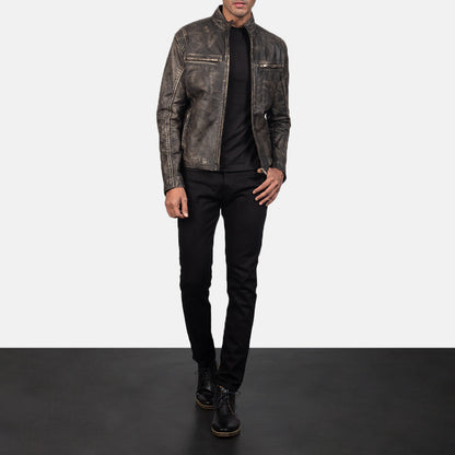 [FS] Ionic Distressed Brown Leather Biker Jacket