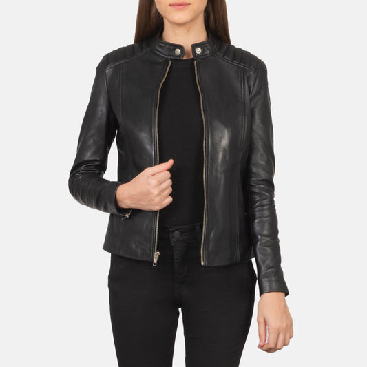 Kelsee Black Leather Biker Jacket SH595