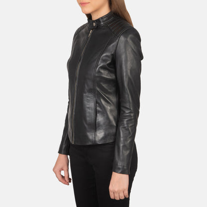 Kelsee Black Leather Biker Jacket SH595