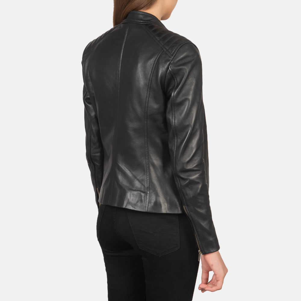 Kelsee Black Leather Biker Jacket SH595
