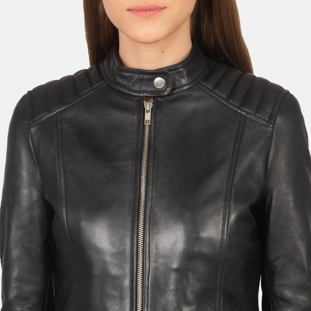 Kelsee Black Leather Biker Jacket SH595