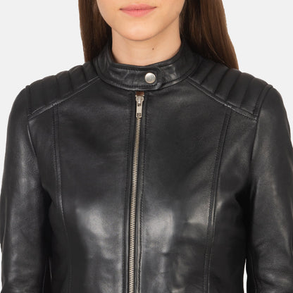 Kelsee Black Leather Biker Jacket SH595