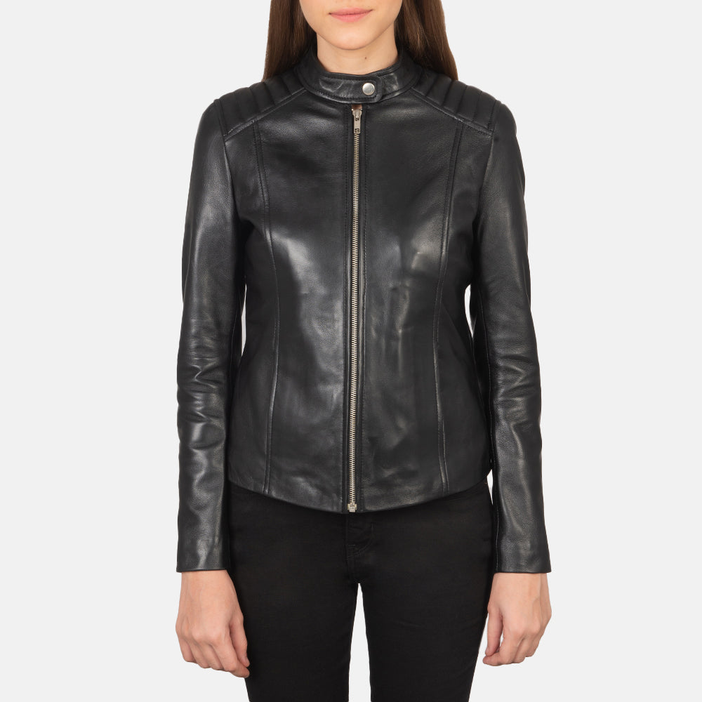Kelsee Black Leather Biker Jacket SH595