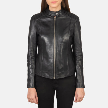 Kelsee Black Leather Biker Jacket SH595
