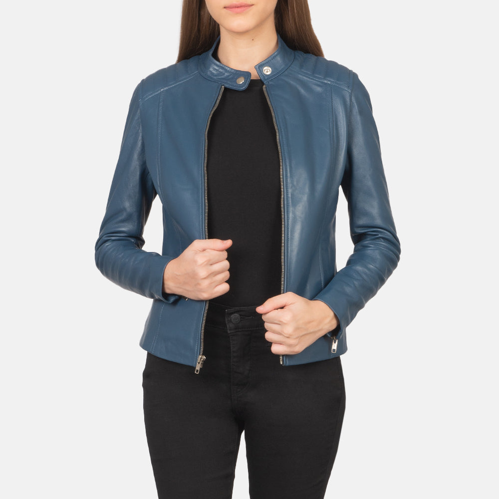 Kelsee Blue Leather Biker Jacket SH594