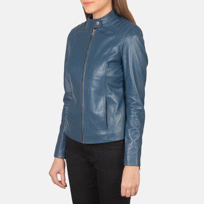 Kelsee Blue Leather Biker Jacket SH594