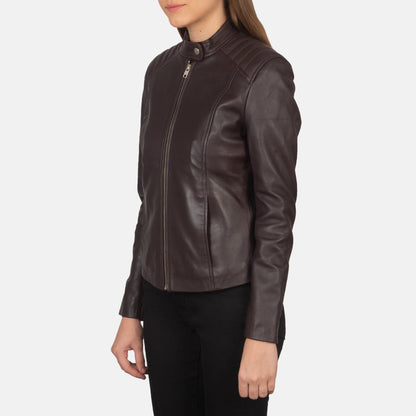 Kelsee Maroon Leather Biker Jacket SH591