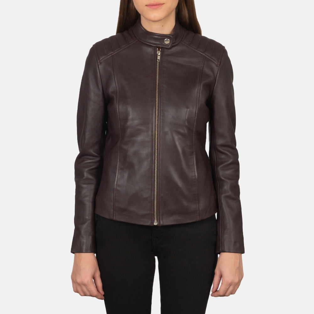 Kelsee Maroon Leather Biker Jacket SH591
