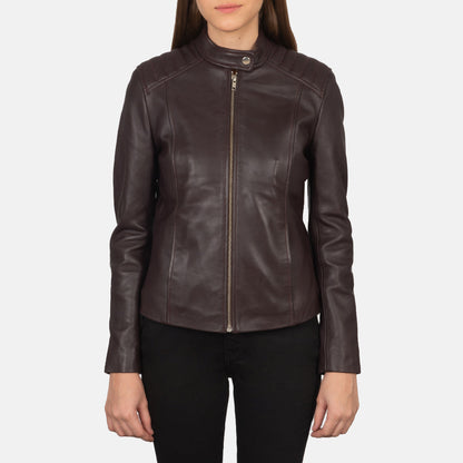 Kelsee Maroon Leather Biker Jacket SH591