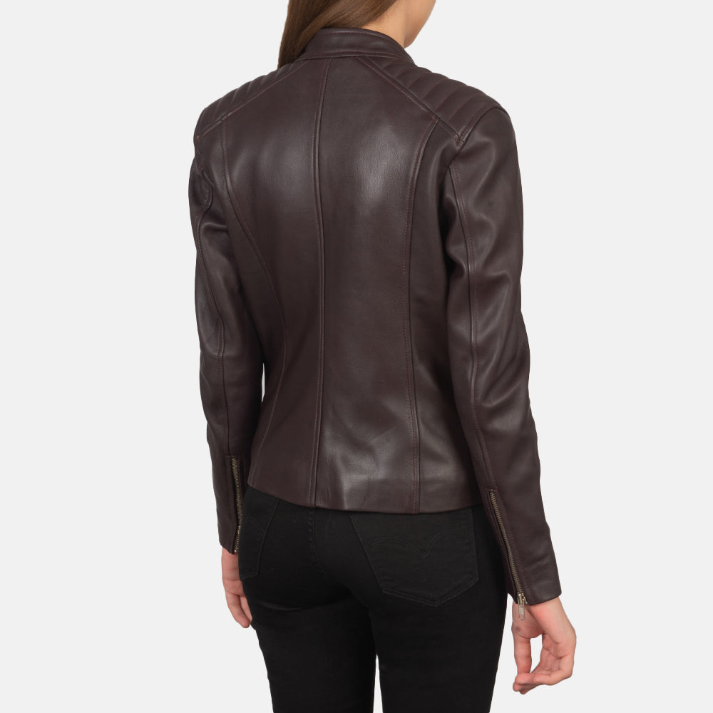 Kelsee Maroon Leather Biker Jacket SH591