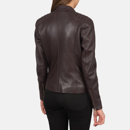 Kelsee Maroon Leather Biker Jacket SH591