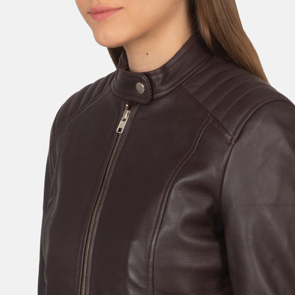 Kelsee Maroon Leather Biker Jacket SH591