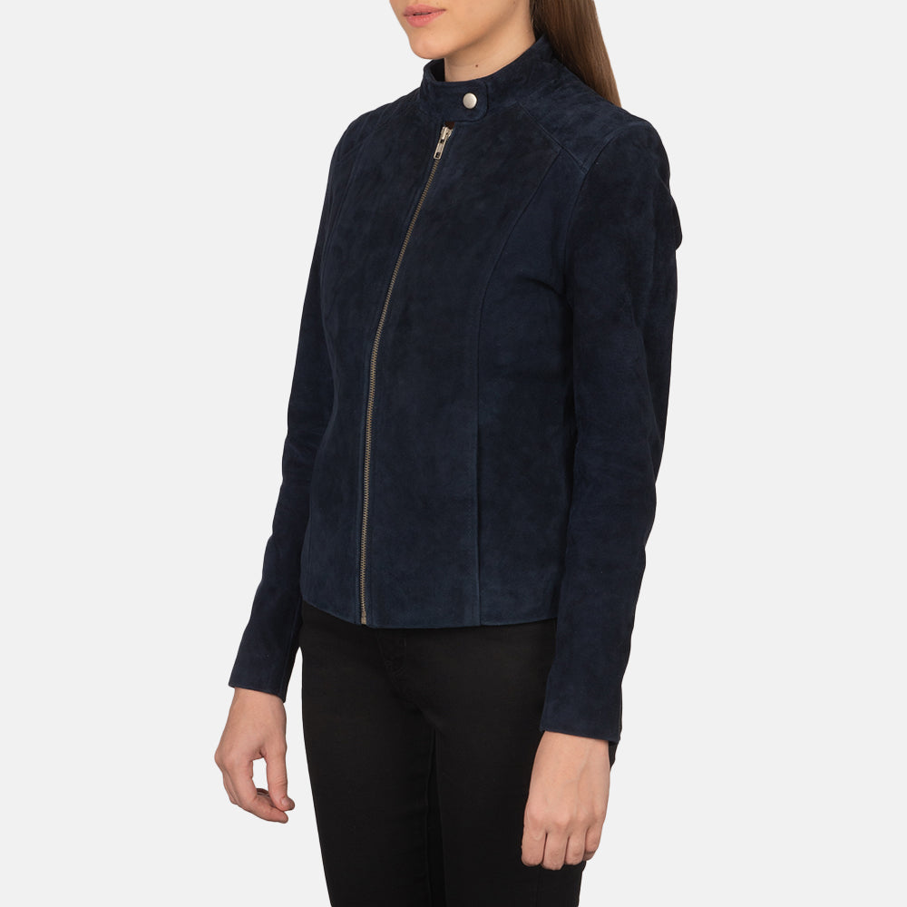 Kelsee Navy Blue Suede Biker Jacket SH589