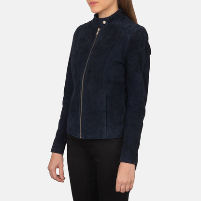 Kelsee Navy Blue Suede Biker Jacket SH589