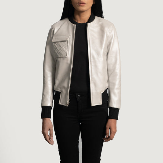 Lana Silver Leather Bomber Jacket SH588