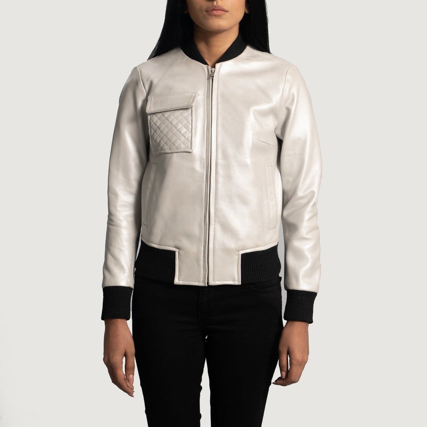 Lana Silver Leather Bomber Jacket SH588