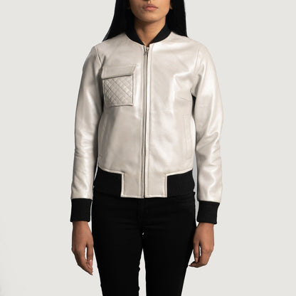Lana Silver Leather Bomber Jacket SH588