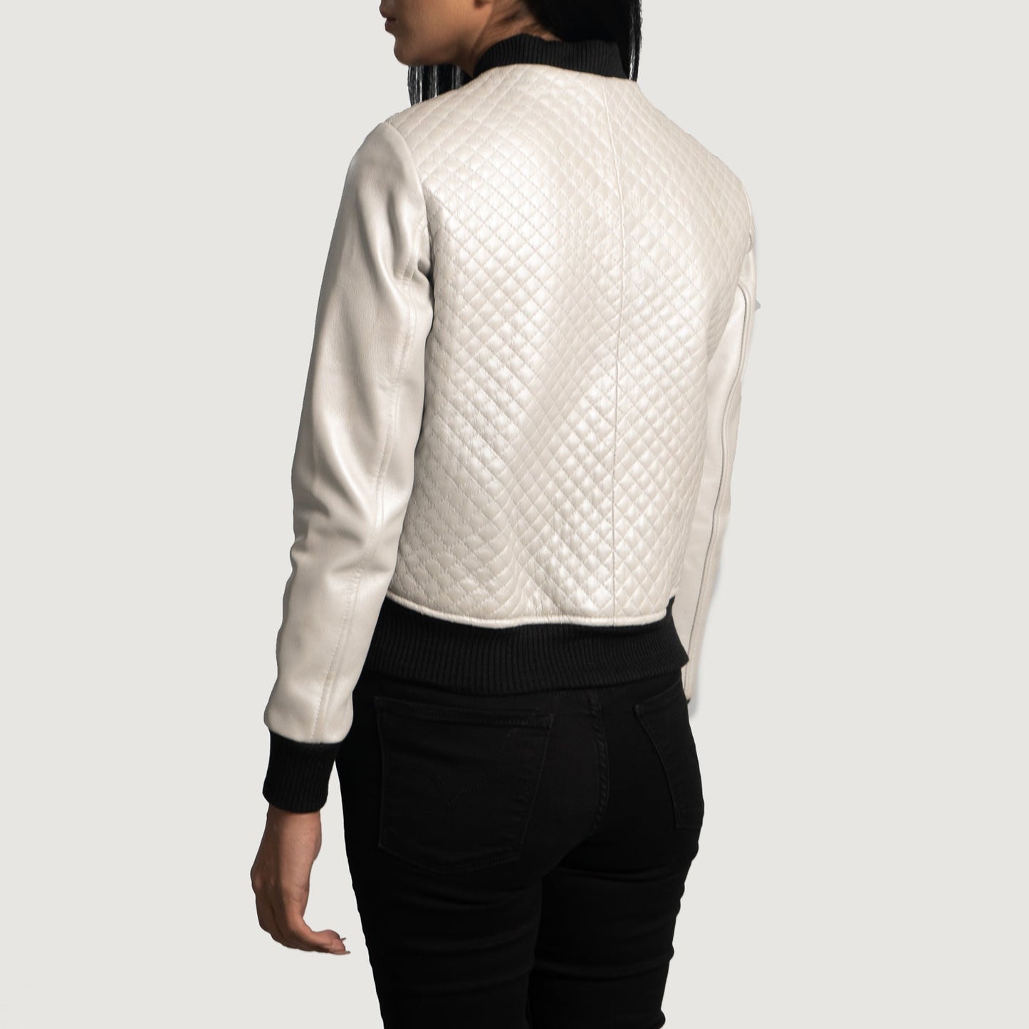 Lana Silver Leather Bomber Jacket SH588