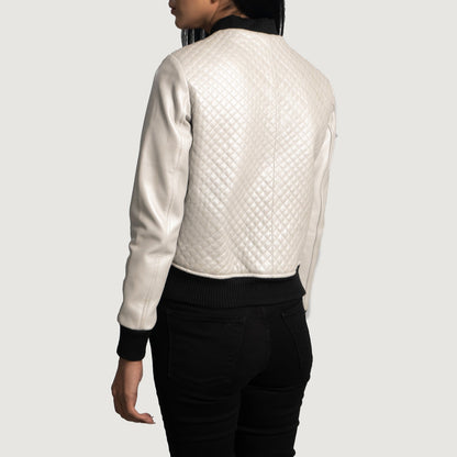 Lana Silver Leather Bomber Jacket SH588