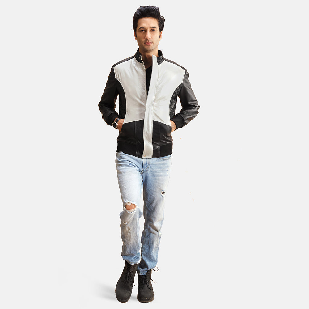 Spade Silver Black Leather Bomber Jacket SH79