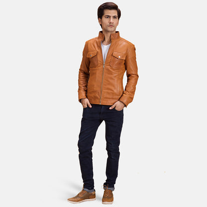 Voltex Tan Leather Biker Jacket SH41