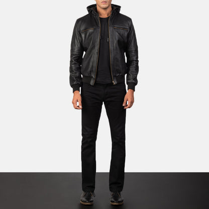 [FS] Bouncer Biz Black Leather Bomber Jacket