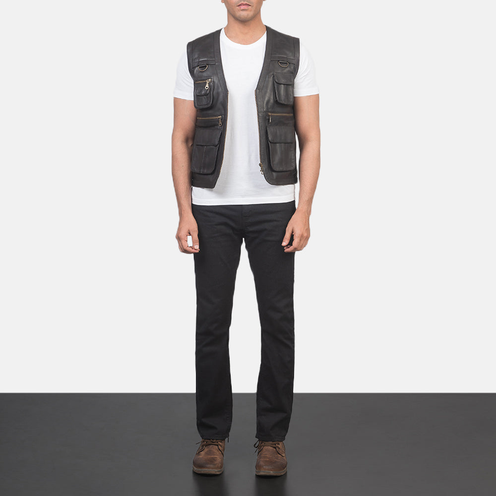Safari Brown Leather Vest SH98