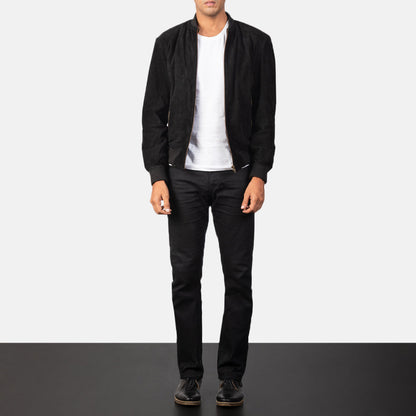 Shane Black Suede Bomber Jacket SH88