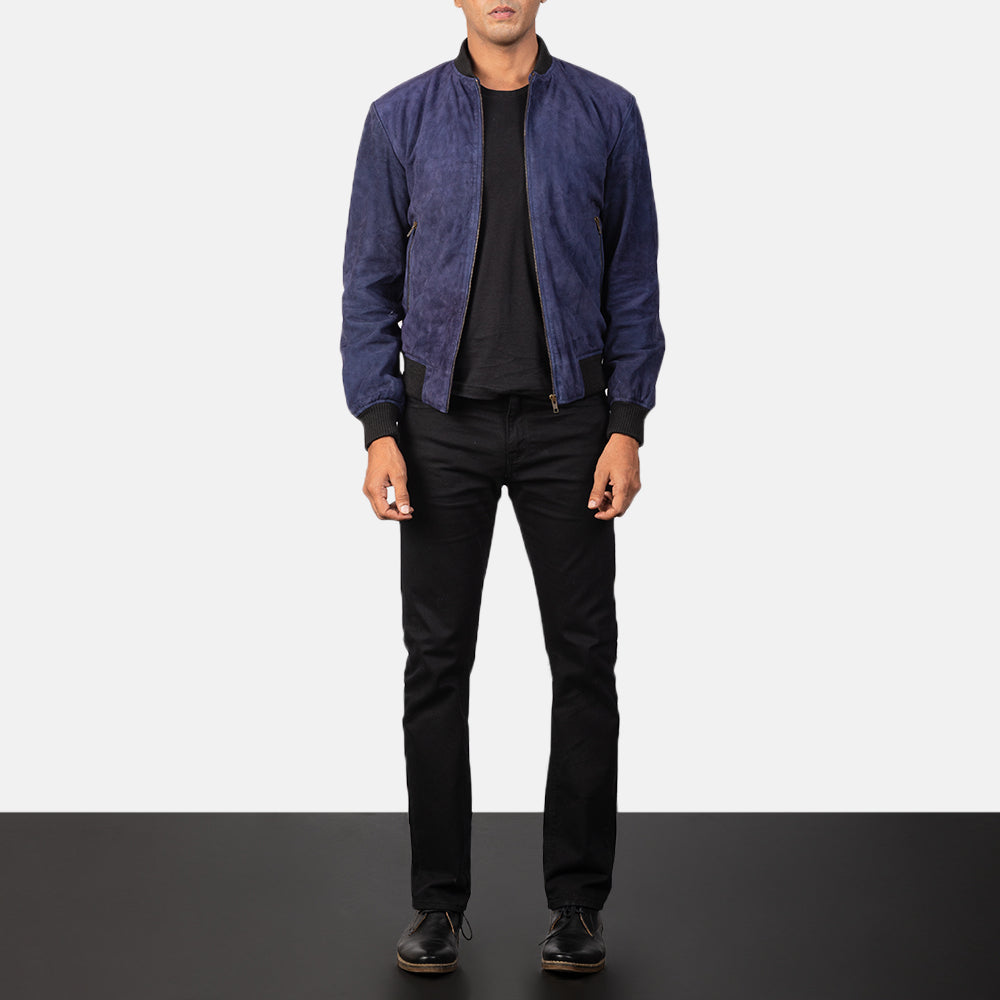 Shane Blue Suede Bomber Jacket SH87