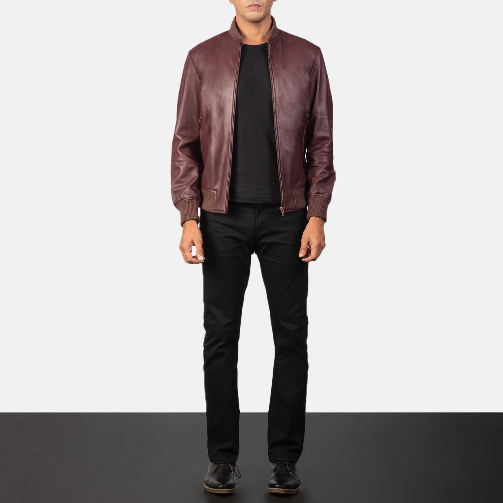 Shane Maroon Leather Bomber Jacket SH84