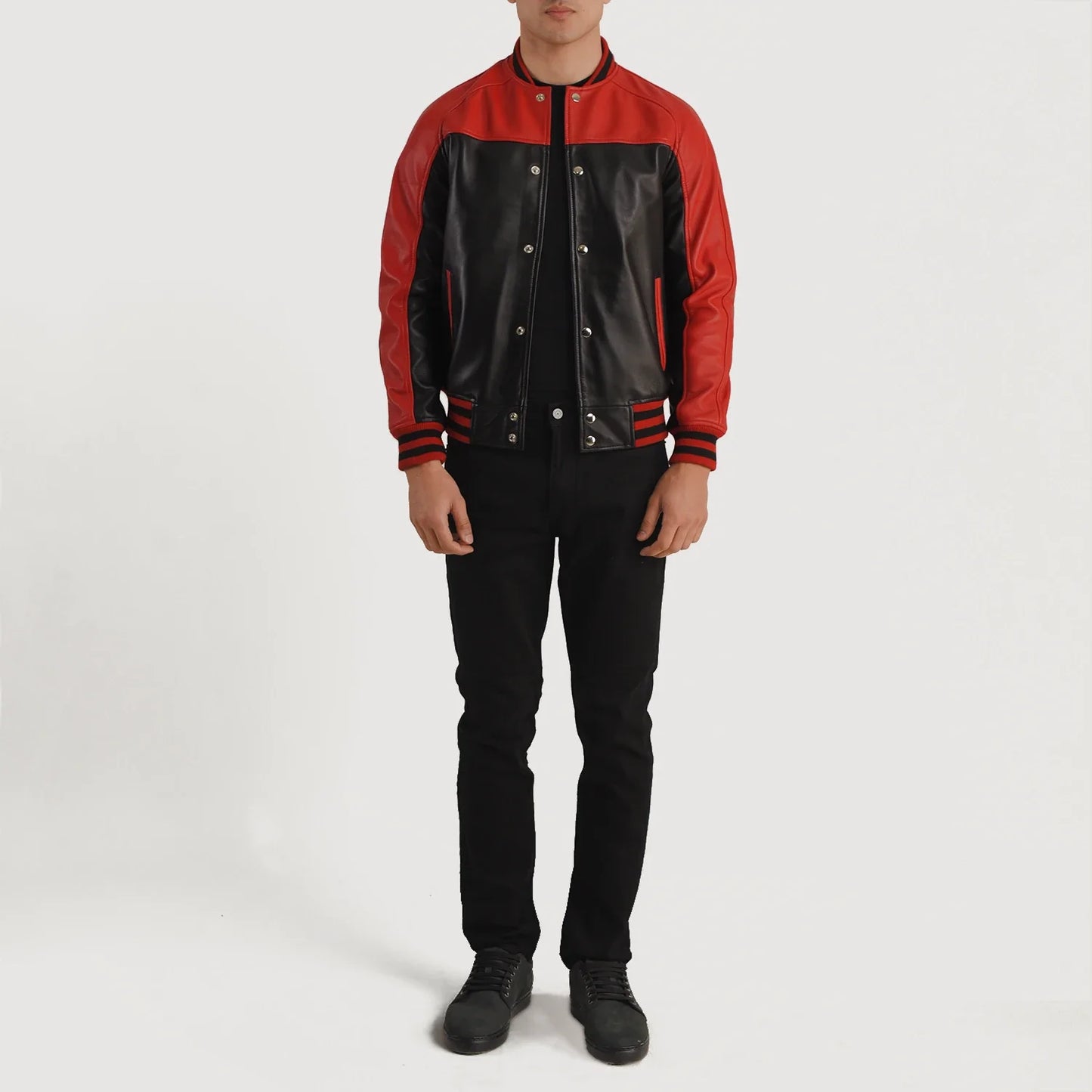 Terrance Black & Red Leather Varsity Jacket SH67