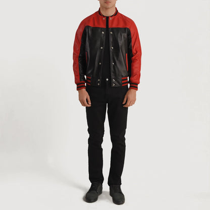 Terrance Black & Red Leather Varsity Jacket SH67