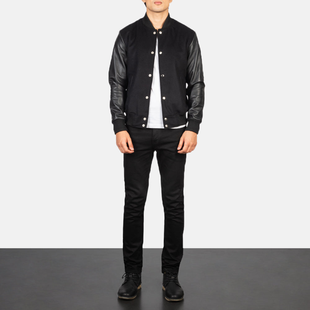 Vaxton Black Hybrid Varsity Jacket SH47