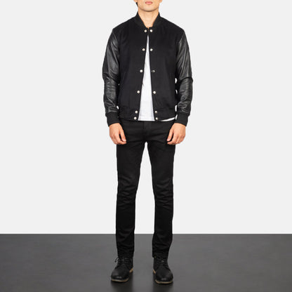 Vaxton Black Hybrid Varsity Jacket SH47