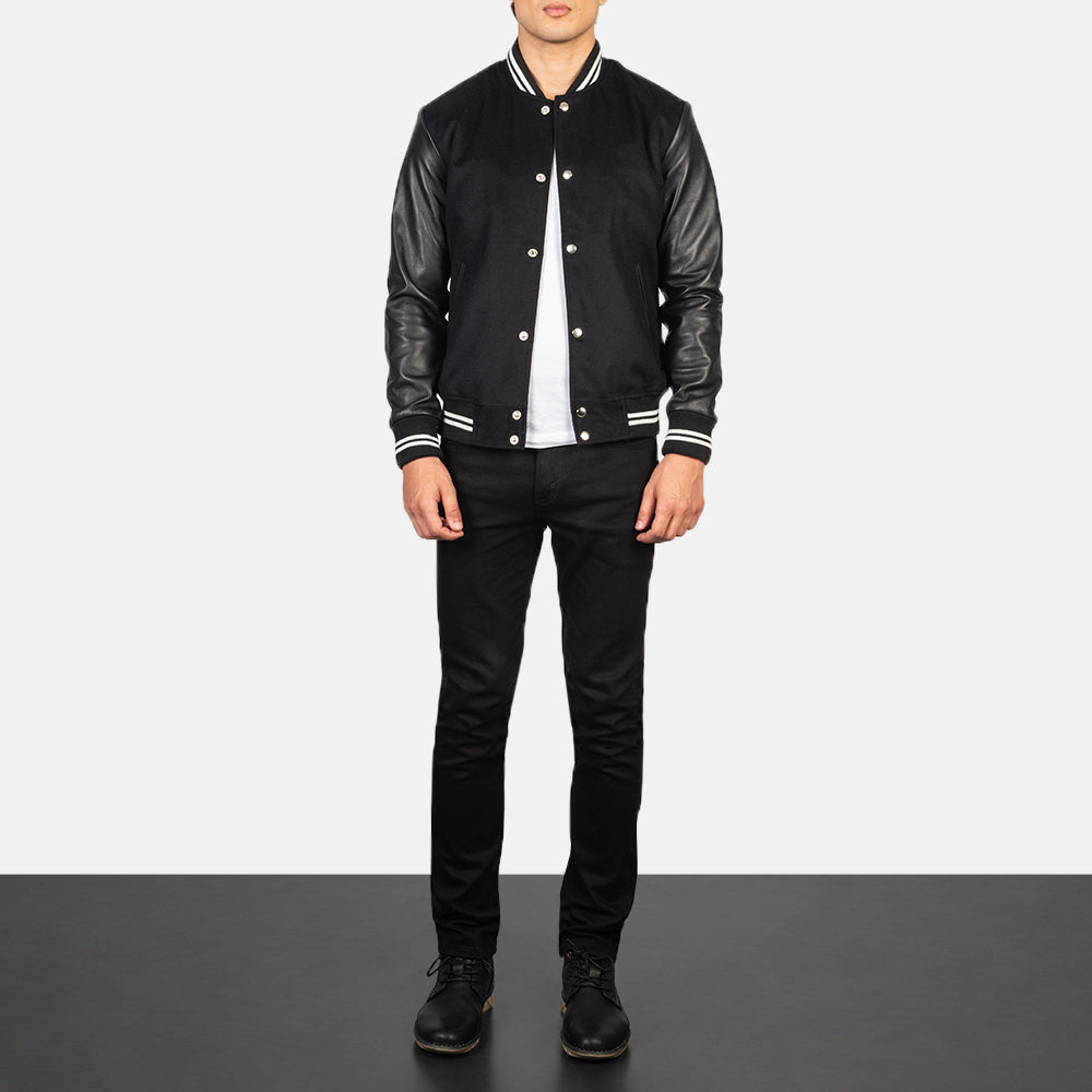 Vaxton Black Striped Hybrid Varsity Jacket SH46