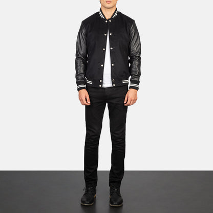 Vaxton Black Striped Hybrid Varsity Jacket SH46