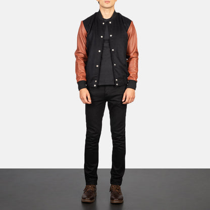 Vaxton Brown & Black Hybrid Varsity Jacket SH45