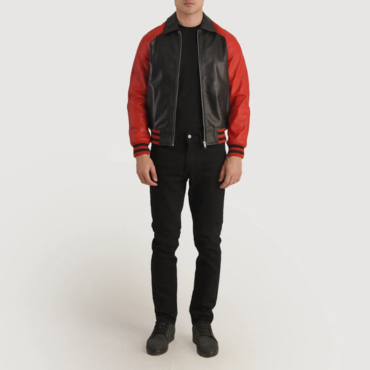Men's Black & Red Sheepskin Leather Varsity Jacket – Walton Style