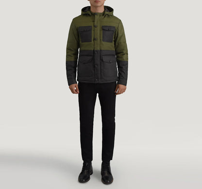 Wayne Black & Green Hooded Puffer Jacket SH32