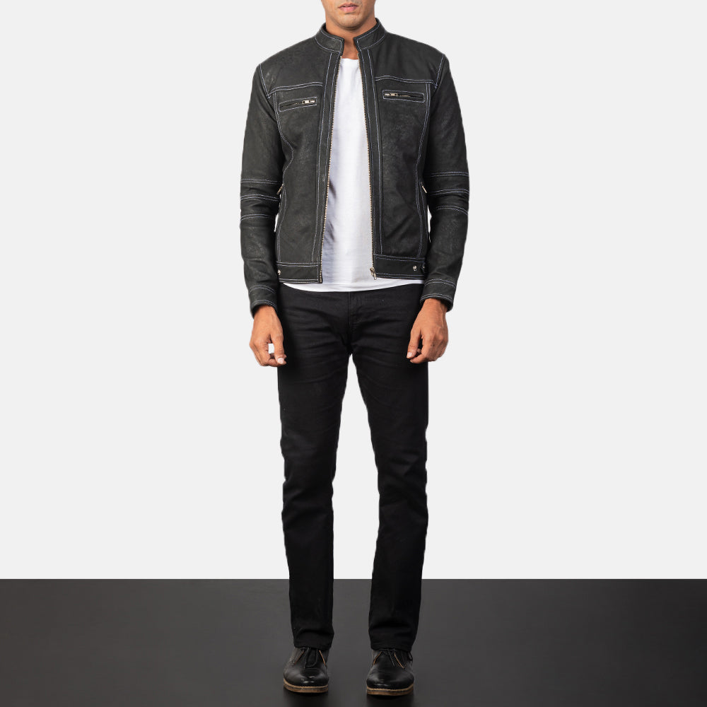 Youngster Distressed Black Leather Jacket SH15