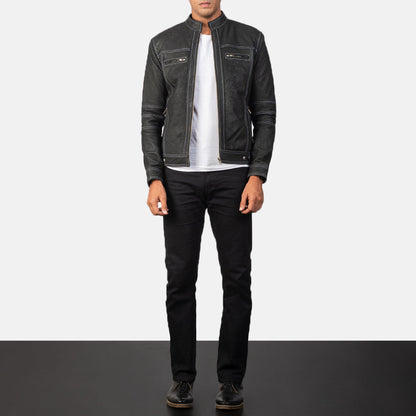 Youngster Distressed Black Leather Jacket SH15