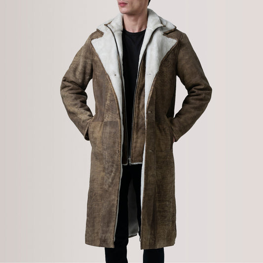 Men's Distressed Brown Cowhide Shearling Leather Coat – Cai Style
