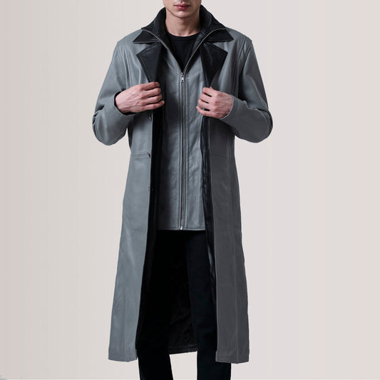 Men's Grey Cowhide Leather Single-Breasted Coat – Charlton Style