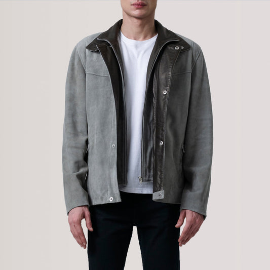 Men's Grey Cowhide Suede Cafe Racer Jacket – Henrik Style