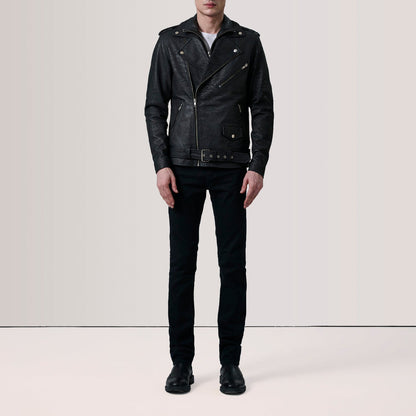 Kole Distressed Black Leather Double Rider Jacket