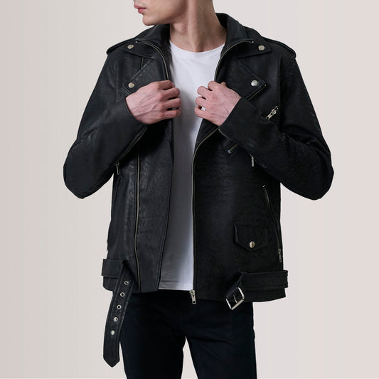 Men's Distressed Black Cowhide Leather Double Rider Jacket – Kole Style