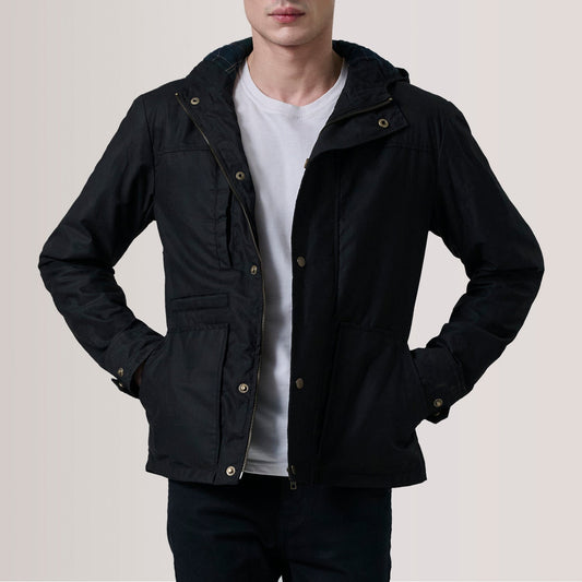 Men's Black Canvas Hooded Work Jacket – Marlo Style