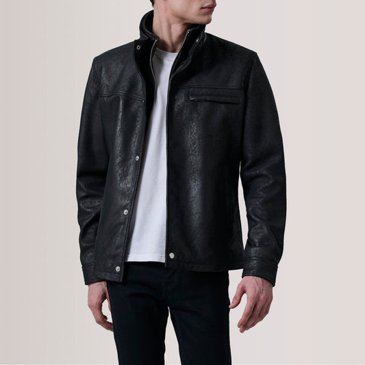 Men's Black Snuffed Cowhide Leather Classic Jacket – Sean Style